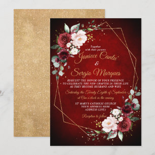 Romantic Watercolor Burgundy Floral Geometric Invitation