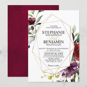 Romantic Watercolor Burgundy Floral Geometric Invitation