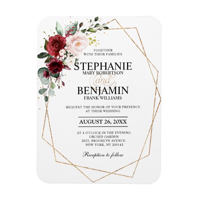 Romantic Watercolor Burgundy Floral Geometric Magnet (Vertical)