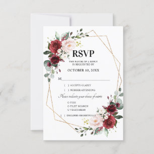 Romantic Watercolor Burgundy Floral Geometric RSVP Card