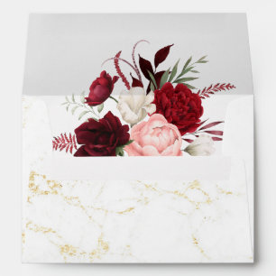 Romantic Watercolor Burgundy Floral Wedding Envelope