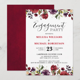 Romantic Watercolor Burgundy Red Blush Rose Floral Invitation