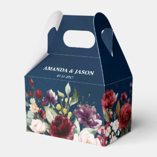 Romantic Watercolor Burgundy Red Navy Floral Favor Box