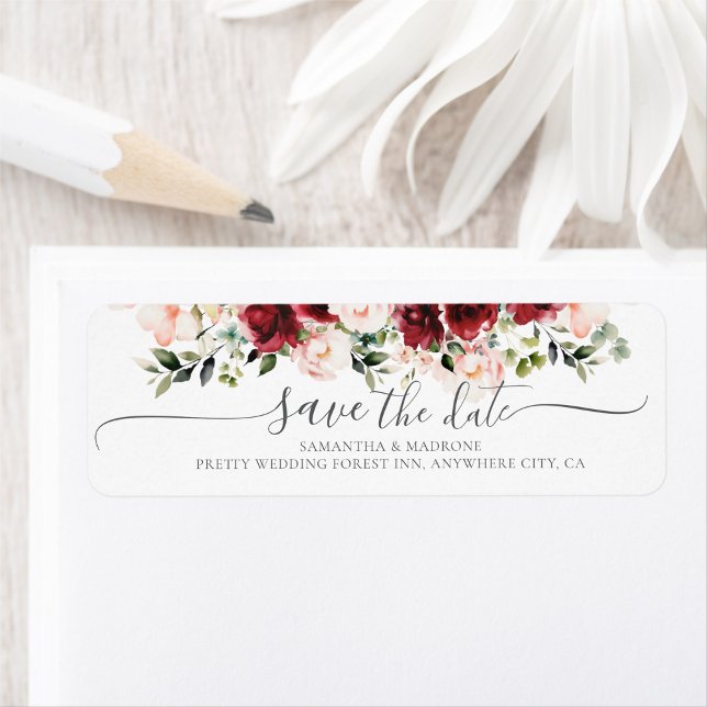 Romantic Watercolor Burgundy Roses Save the Date  (Creator Uploaded)