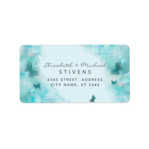 Romantic watercolor butterfly script wedding label