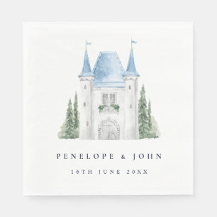 Romantic Watercolor Castle Illustration Wedding Napkin