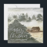 Romantic Watercolor Christmas Card with Cozy Winte<br><div class="desc">Celebrate the magic of Christmas with this original hand-painted watercolor design. Featuring a dreamy winter landscape with a rustic cabin surrounded by snowy trees, this card brings warmth, romance, and nostalgia to the holiday season. A unique piece of art that captures the cozy spirit of Christmas — personalize it with...</div>