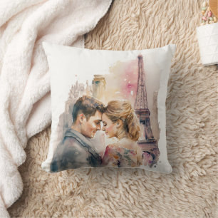 Romantic Watercolor Couples in Paris   Throw Pillow