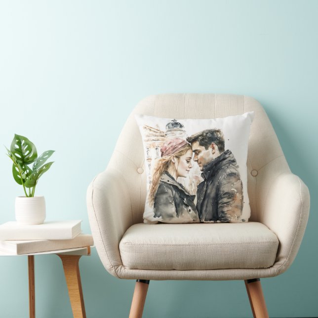 Romantic Watercolor Couples in Paris - Valentine   Throw Pillow (Chair)