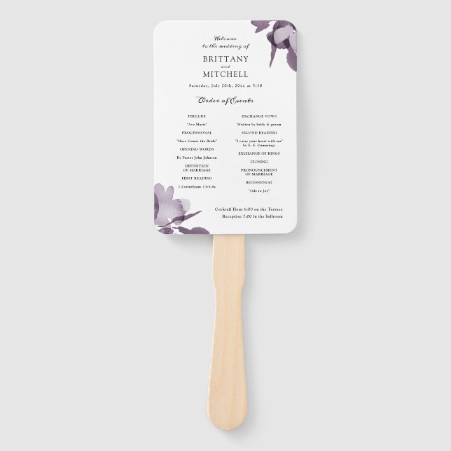 Romantic Watercolor Floral Amethyst Program Hand Fan (Front)