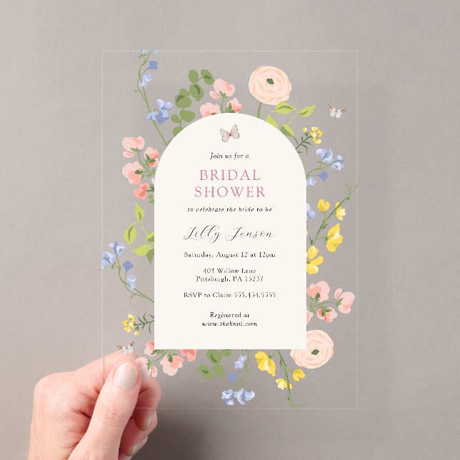 Romantic Watercolor Floral Bridal Shower Acrylic Invitations (Insitu (Handheld))