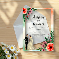 Romantic Watercolor Floral Bride And Groom Wedding