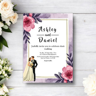 Romantic Watercolor Floral Bride And Groom Wedding Invitation