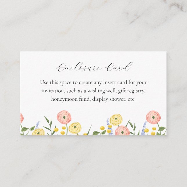 Romantic Watercolor Floral Enclosure Card (Front)