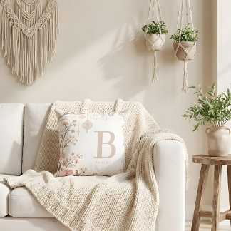 Romantic Watercolor Floral Filigree Design Throw Pillow