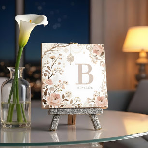 Romantic Watercolor Floral Filigree Design  Tile