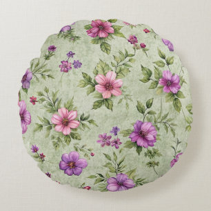 "Romantic Watercolor Floral Round Pillow" Pillow