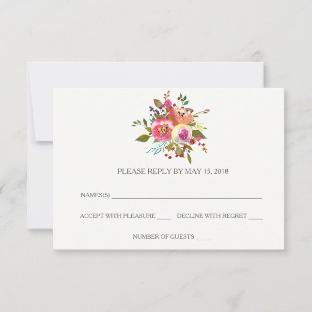 Romantic Watercolor Floral RSVP Cards (Front)