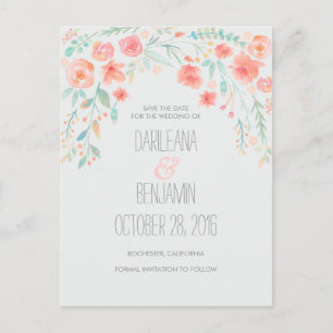Romantic Watercolor Floral Save The Date Announcement Postcard
