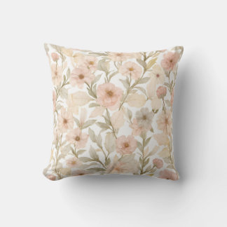 Romantic Watercolor Floral Seamless Pattern in Dus Throw Pillow
