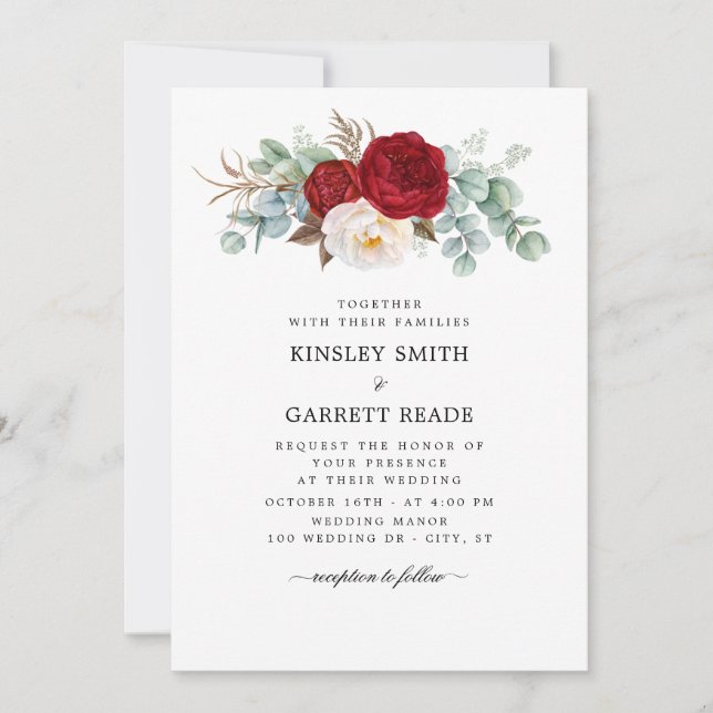 Romantic Watercolor Floral Spray Wedding Invitation (Front)