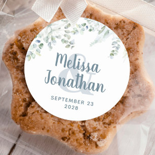 Romantic watercolor floral white flowers wedding   classic round sticker