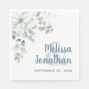 Romantic watercolor floral white flowers wedding n napkin