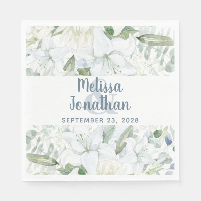 Romantic watercolor floral white flowers wedding   napkin (Front)
