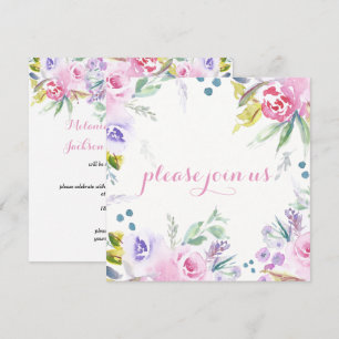 Romantic Watercolor Flower Blossoms Reception Only Invitation