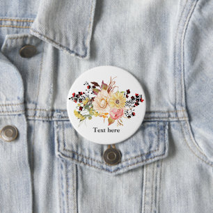 Romantic Watercolor Flower, bohemian floral 3 Inch Round Button