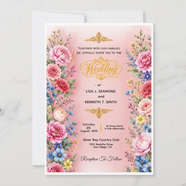 Romantic Watercolor Flower Wedding Invitation (Front)