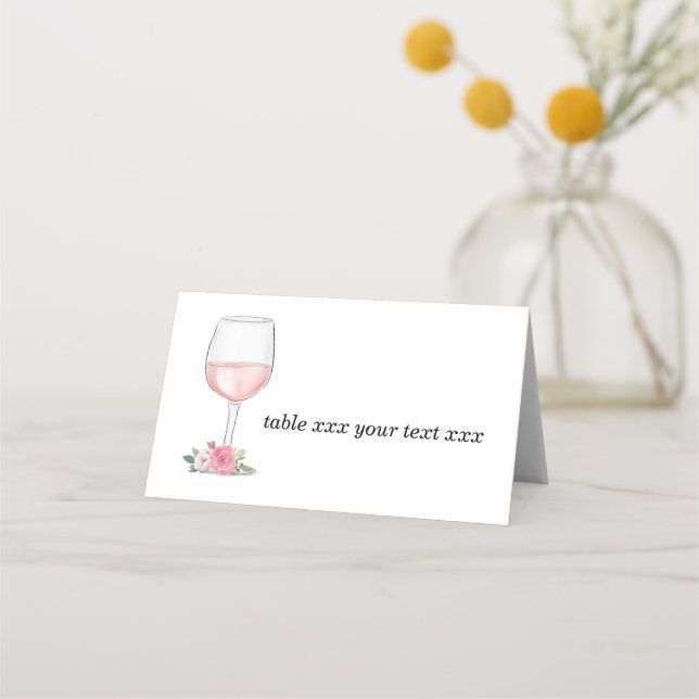 Romantic Watercolor Flower, wine glass Place Card (Front)