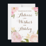 Romantic Watercolor Flowers Advie for the Bride Advice Card<br><div class="desc">Whimsical advice for the bride sign featuring lovely watercolor illustrations of peonies and rose. This is a part of a wedding suite. Perfect for spring and garden weddings. Matching items are available.</div>