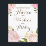 Romantic Watercolor Flowers Advie for the Bride Advice Card<br><div class="desc">Whimsical advice for the bride sign featuring lovely watercolor illustrations of peonies and rose. This is a part of a wedding suite. Perfect for spring and garden weddings. Matching items are available.</div>