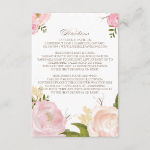 Romantic Watercolor Flowers Directions Card