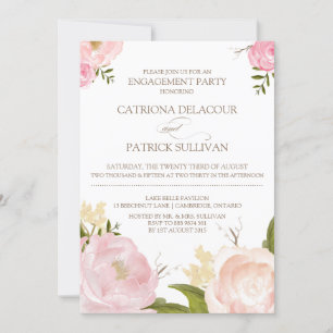Romantic Watercolor Flowers Engagement Invitation