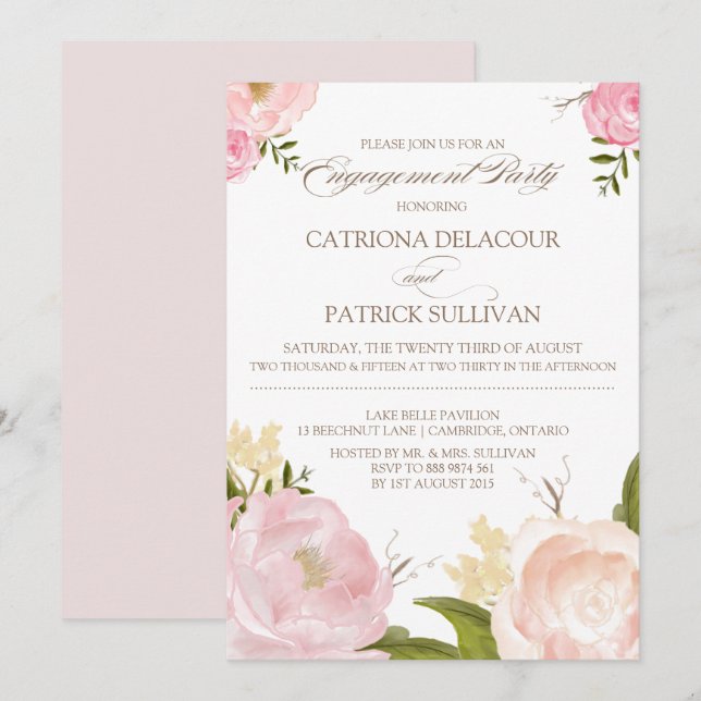 Romantic Watercolor Flowers Engagement Invitation (Front/Back)