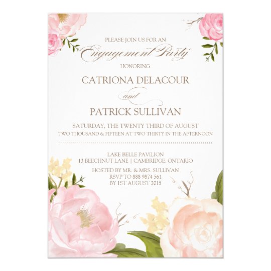 Romantic Watercolor Flowers Engagement Invitation