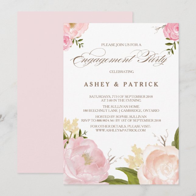 Romantic Watercolor Flowers Engagement Invitation (Front/Back)