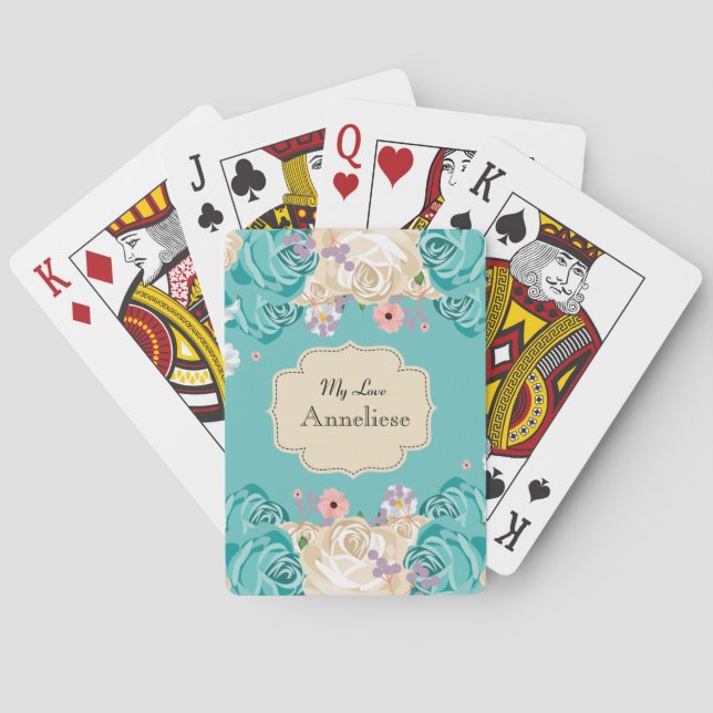Romantic Watercolor Flowers Floral Personalize Playing Cards (Back)