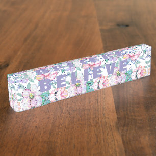 Romantic watercolor flowers hand paint design nameplate