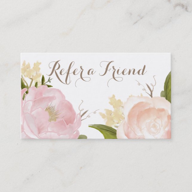Romantic Watercolor Flowers Refer a Friend Card (Front)