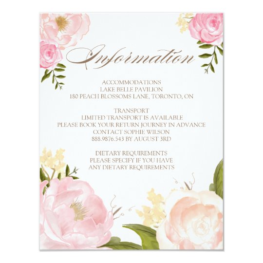 Romantic Watercolor Flowers Wedding Information Card