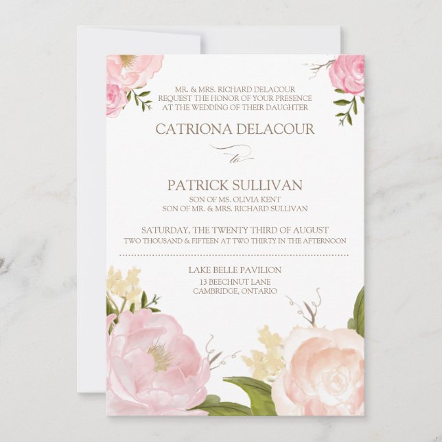 Romantic Watercolor Flowers Wedding Invitation IV (Front)