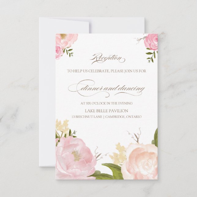 Romantic Watercolor Flowers Wedding Reception Card (Front)
