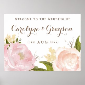 Romantic Watercolor Flowers Wedding Welcome Sign