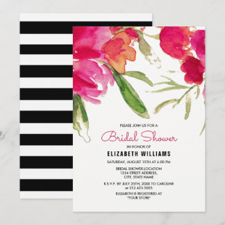 Romantic Watercolor Fuchsia Floral Bridal Shower Invitation