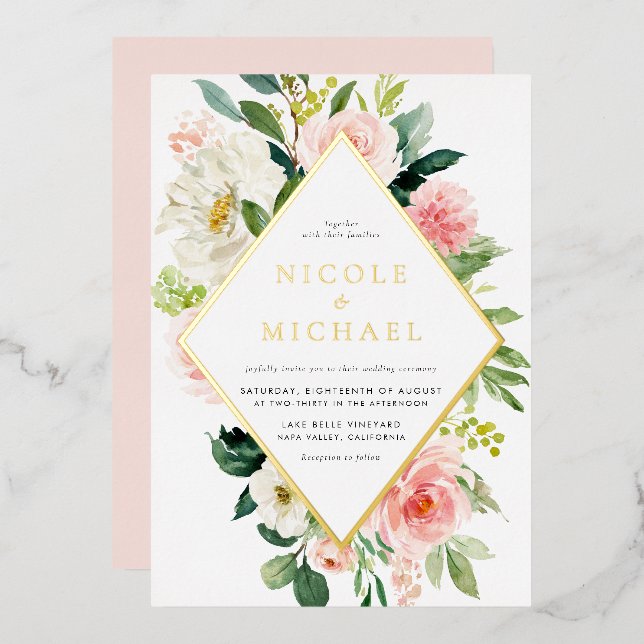 Romantic Watercolor Garden Flowers QR Code Wedding (Front/Back)