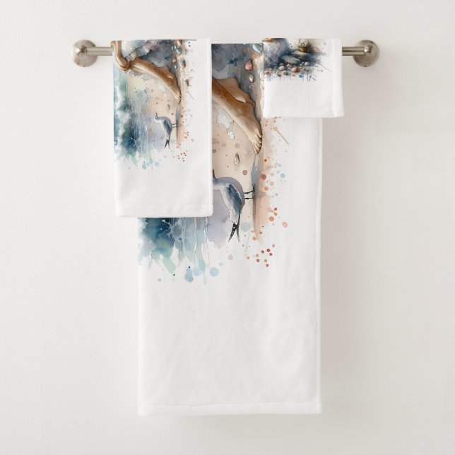 Romantic Watercolor Girl by Lighthouse Bath Towel Set (Insitu)
