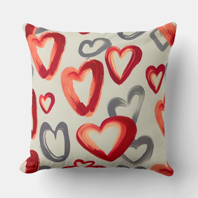 Romantic Watercolor Hearts Throw Pillow (Front)